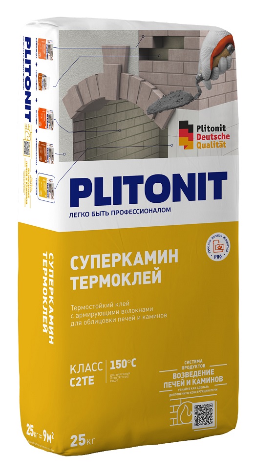 Клей термостойкий Plitonit СуперКамин ТермоКлей ВТ, 9 кв.м, 25 кг