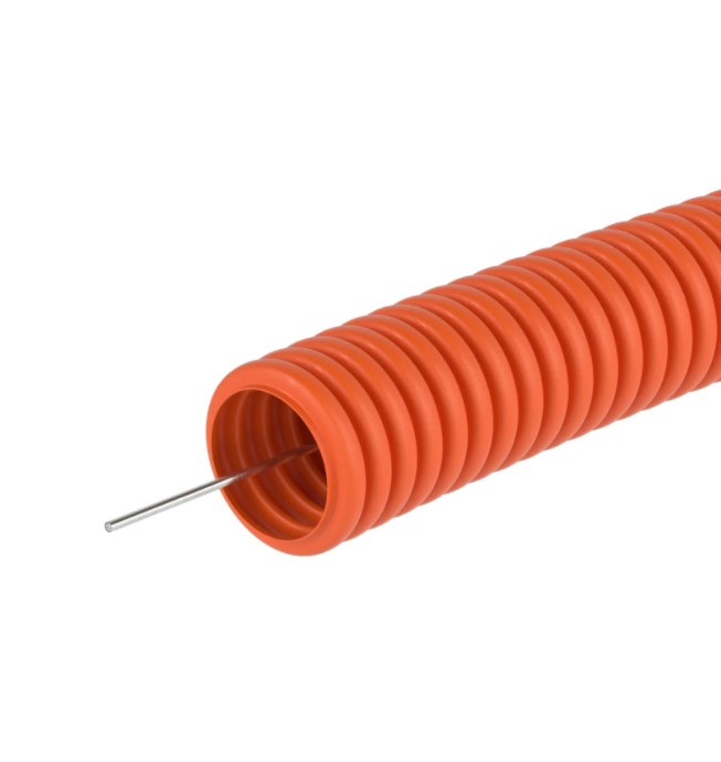 Труба гофрированная ПНД, с протяжкой, цвет оранжевый, d 32 мм (упаковка 25 м)