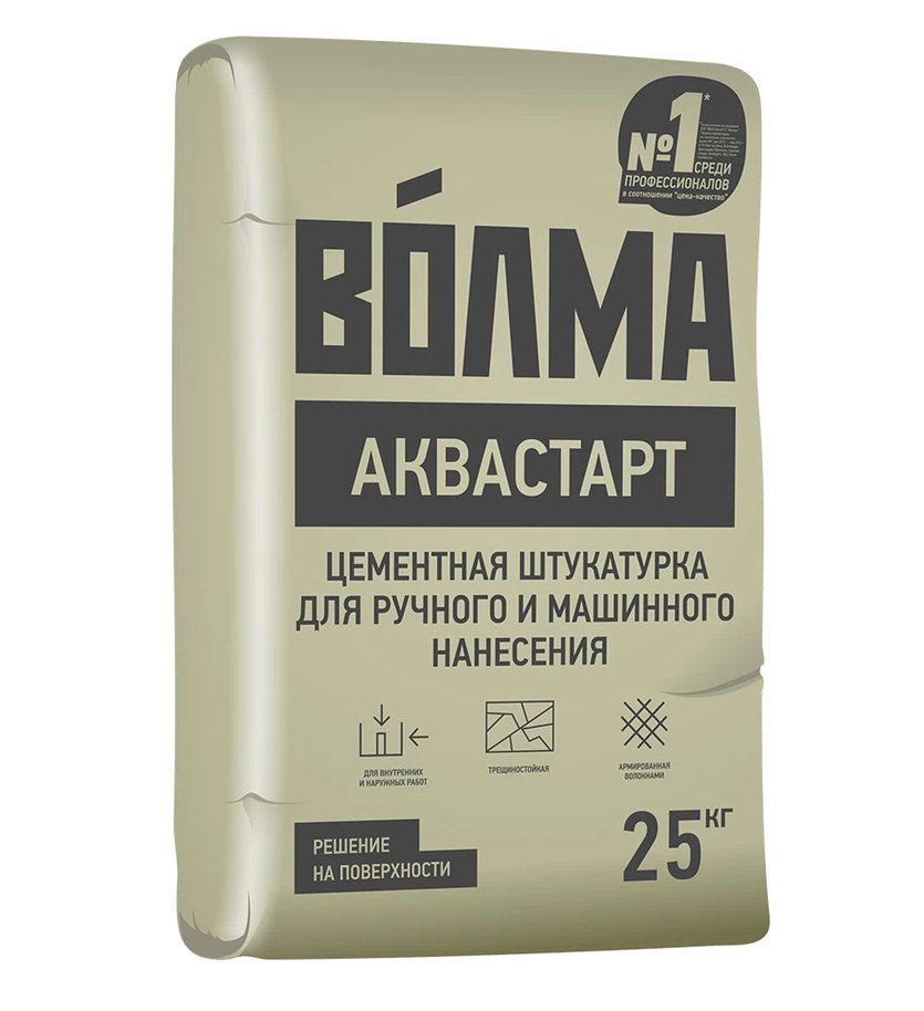 Штукатурка ВОЛМА Аквастарт, цементная для ручного и машинного нанесения, легкая, 25 кг  