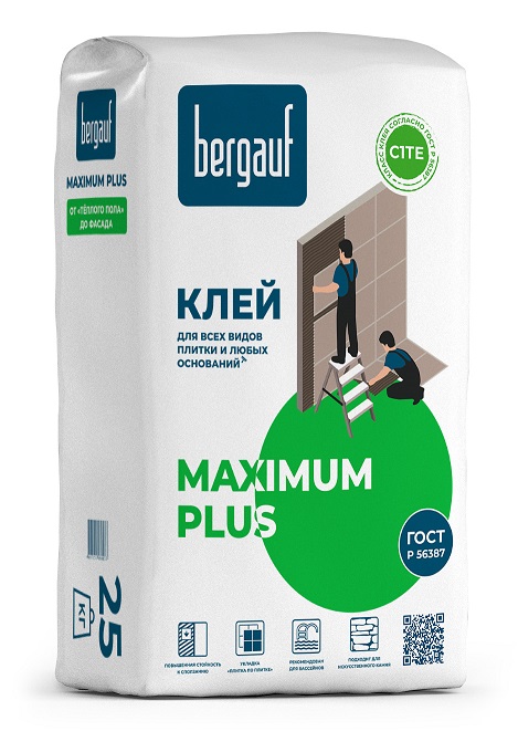 Клей Bergauf Maximum Plus, для всех видов плитки и любых оснований, 25 кг