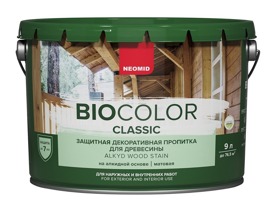 Пропитка защитная NEOMID BIO COLOR CLASSIC декоративная, для древесины, бесцветный, 9 л