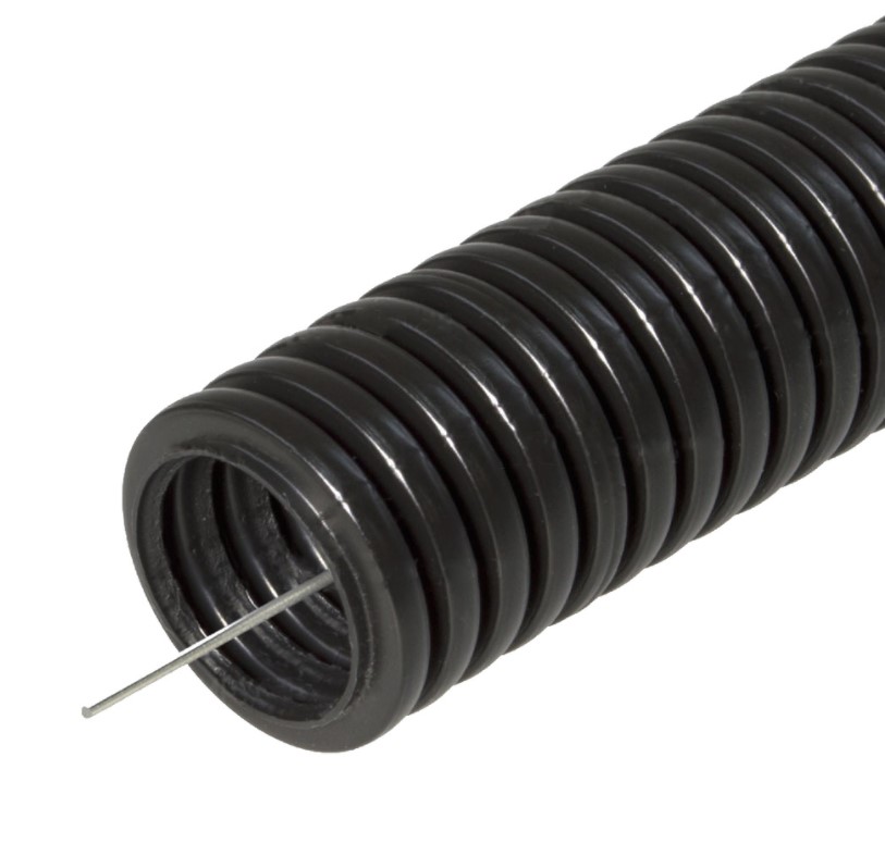 Труба гофрированная ПНД, с протяжкой, цвет чёрный, d 32 мм (упаковка 50 м)
