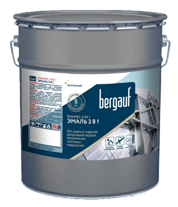 Грунт-эмаль Bergauf ENAMEL 3 в 1, алкидно-уретановая, цвет светло-серый, 5 кг