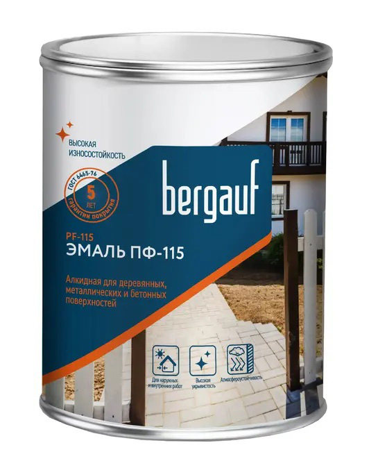 Эмаль алкидная Bergauf ПФ-115, для деревянных, металлических, бетонных поверхностей, цвет коричневый, 6 кг