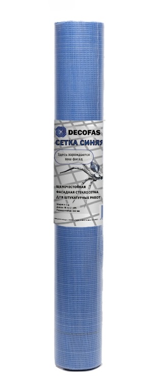 Стеклосетка фасадная Декофас, синяя 160 г/кв.м, ячейка 5*5 мм, 1*50 м