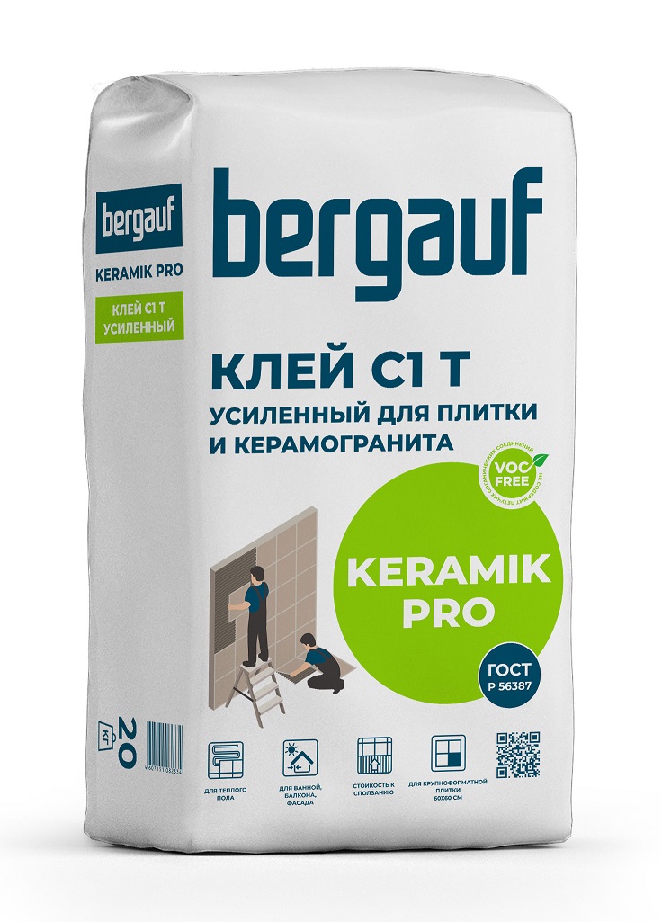 Клей Bergauf Keramik Pro C1 Т, усиленный, 25 кг