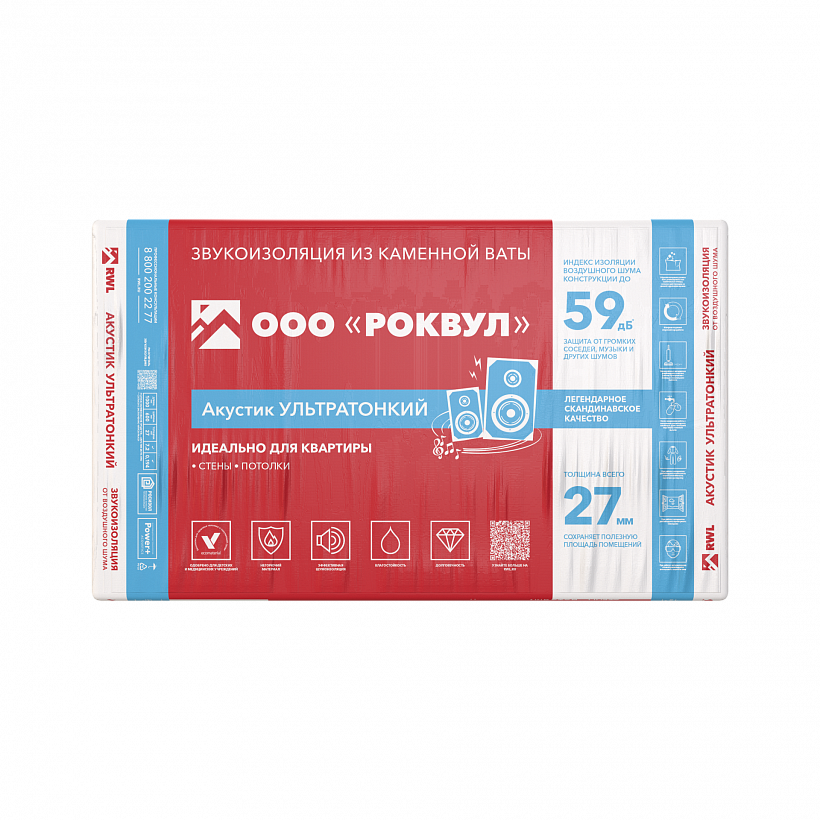 Минвата тепл. "ROCKWOOL"Акустик Баттс"(50*600*1000) (0,3 м3)