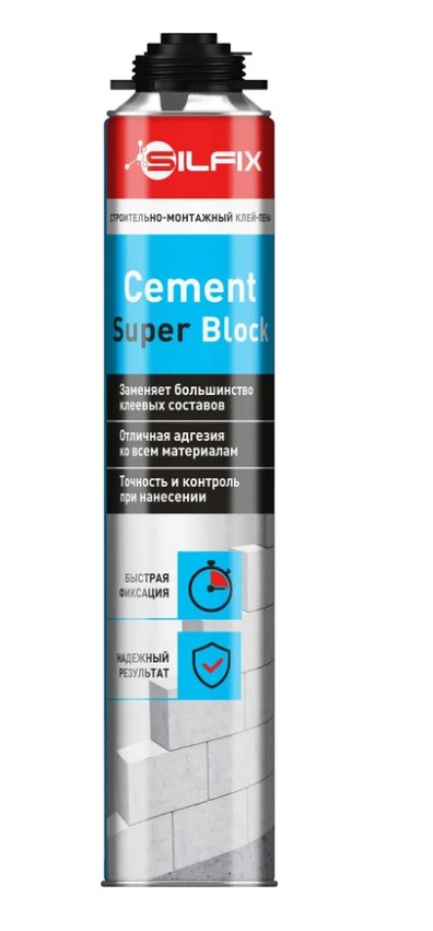 Клей-пена SILFIX Cement Super Block, для газобетонных блоков, 750 мл