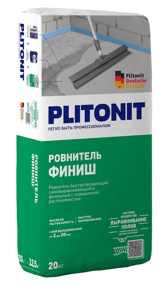 Ровнитель для пола Plitonit ФИНИШ, самовыравнивающийся, 2-20 мм, 20 кг