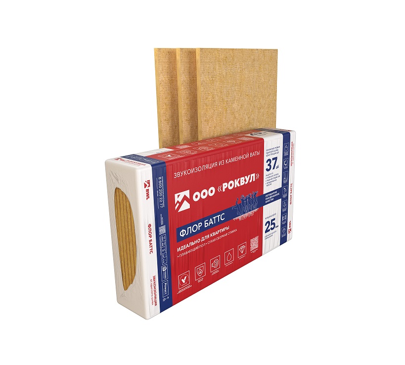 Утеплитель ROCKWOOL ФЛОР БАТТС, 0,12 куб.м, 1000*600*25 мм