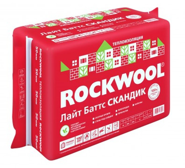 Утеплитель ROCKWOOL ЛАЙТ БАТТС СКАНДИК, 0,288 куб.м, 800*600*100 мм