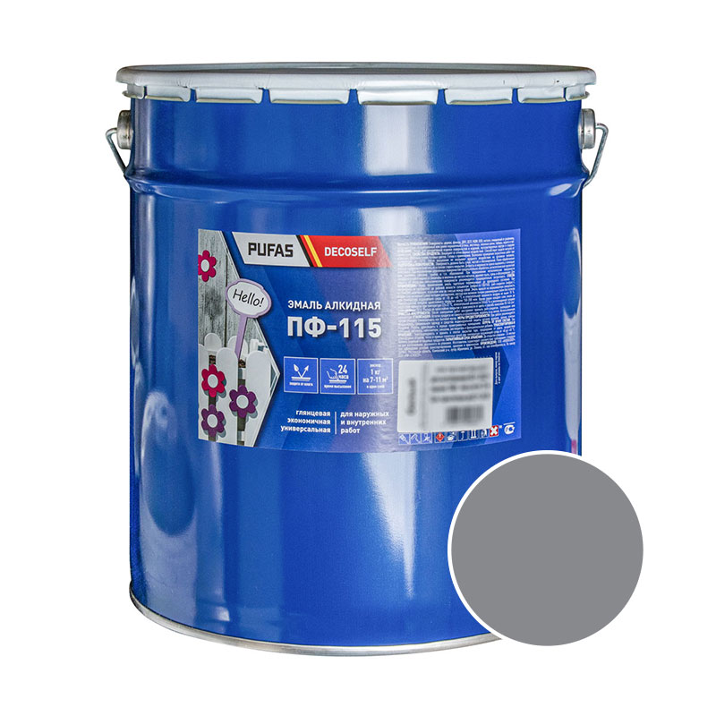Эмаль ПУФАС Decoself ПФ-115, светло-серая, 25 кг (18,7 л) 