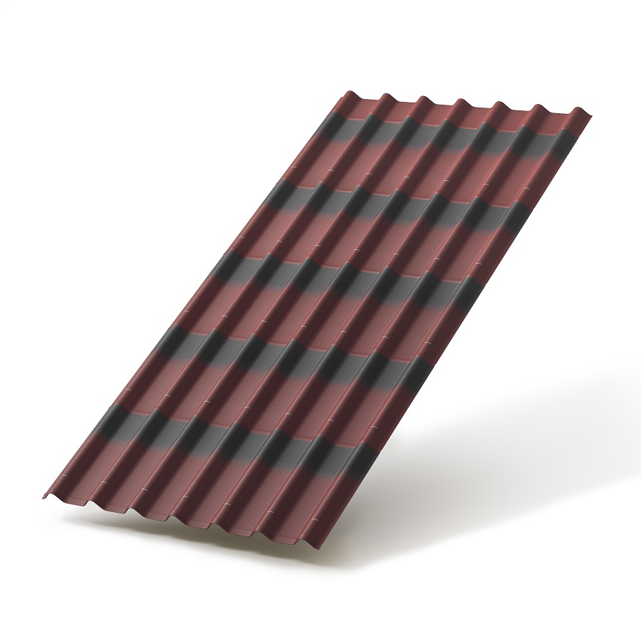 Черепица Ондулин, цвет красный, 3 мм, 1,95*0,96 м, рисунок 5 полос