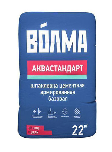 Шпатлевка цементная ВОЛМА-АКВАСТАНДАРТ, армированная волокнами, серая, 22 кг 