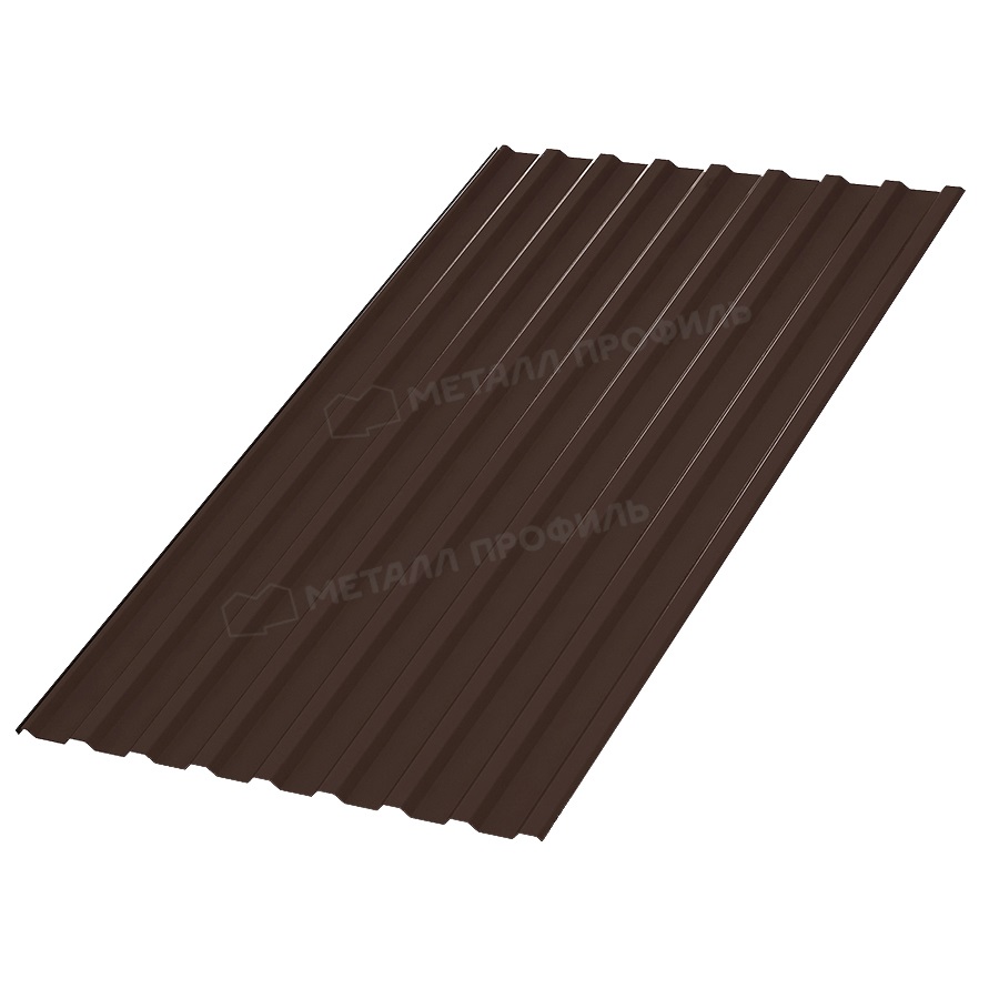 Профнастил МП-20 двусторонний, покрытие полиэстер, цвет шоколадно-коричневый (8017), 2000*1150*0,45 мм