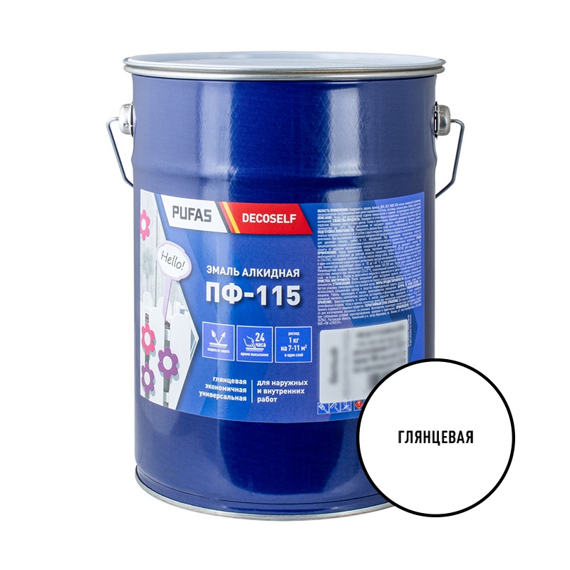 Эмаль ПУФАС Decoself ПФ-115, белая, 5 кг (3,7 л) 